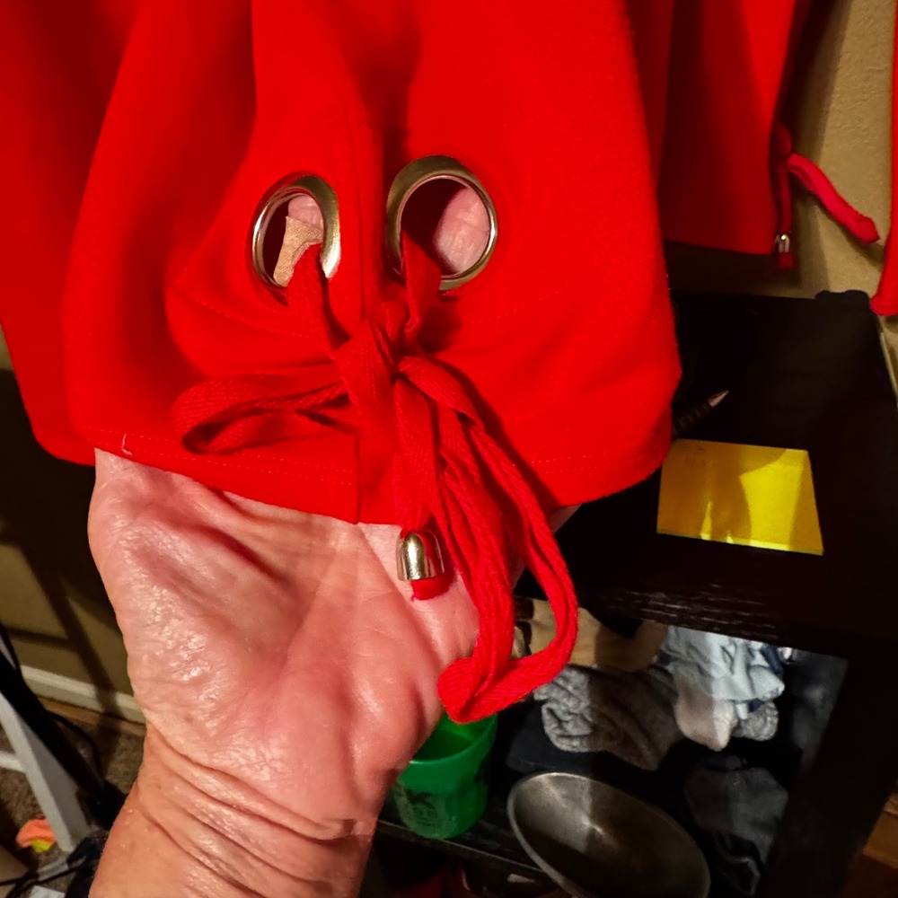 Jeanne Pierre Red Long Sleeve Grommet Tie Side Top Crewneck Pullover Large - Picture 3 of 9
